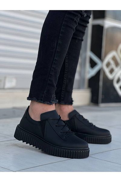 BOA Kb X502 Black Skin High Black Sole Lacing Detailed Elastic Casual Men's Shoes