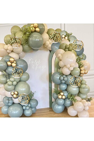Öztürkpartievi 130 Adet Balonlu Küf Yeşili Mavi Balon Zinciri