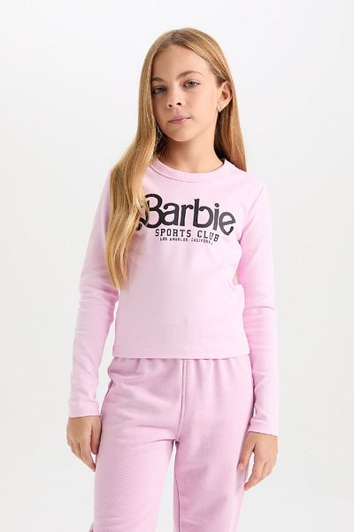DeFacto Girl Child Barbie Cropped Fit Crew Neck Printed Ribbed Camisole Long Sleeve T-Shirt D2831A824Au