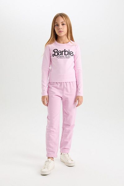 DeFacto Girl Child Barbie Cropped Fit Crew Neck Printed Ribbed Camisole Long Sleeve T-Shirt D2831A824Au