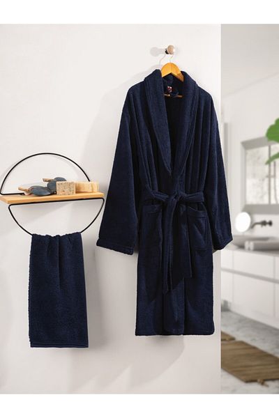 Cotton Box Σετ μονό μπουρνούζι Navy Blue Deluxe