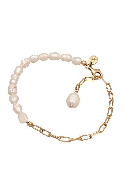 ELLI Vergoldet Barock-Armband aus 925er-Sterlingsilber – Sußwasserzuchtperle Weiß Gliederkette