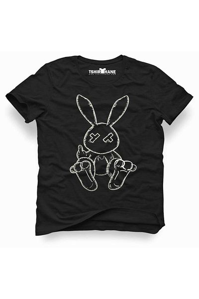 Tshirthane Μαύρο μπλουζάκι με στάμπα Rabbit Rabbit