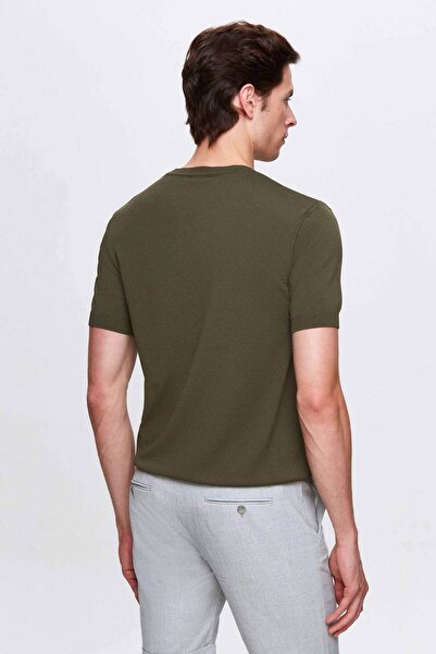 Twn Πλεκτό μπλουζάκι με ίσιο πλέγμα ρεγιόν Slim Fit Khaki
