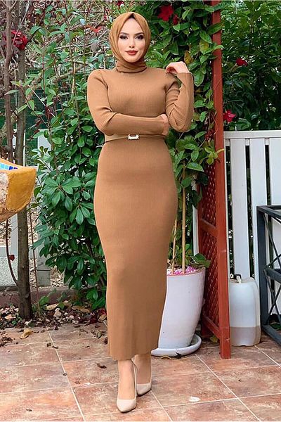 TRENDTESETTÜR Γυναικείο Πλεκτό Φόρεμα Tan Corduroy - T 0014