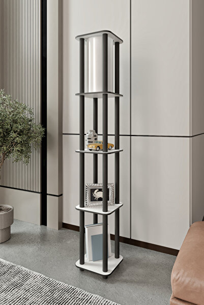 İnter Home Dekoratif Estantes Kare Beyaz Raflı Lambader