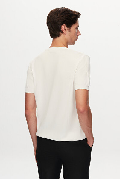 Twn Slim Fit Ecru Plain Knitted Rayon Knitted Sweater T-Shirt