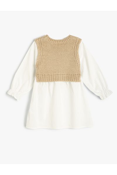 Koton Long Sleeve Bike Sweater Detailed Round Neck Dress