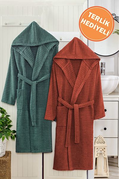 Rebeka Home Collection Μπουρνούζι ζευγαριού Nature Green Tile Hooded