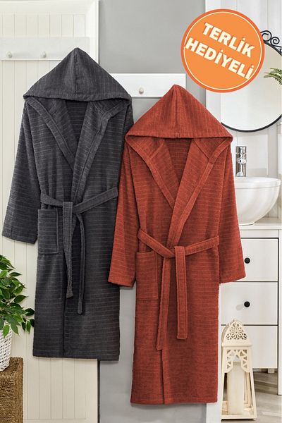 Rebeka Home Collection Μπουρνούζι Nature Anthracite με κουκούλα