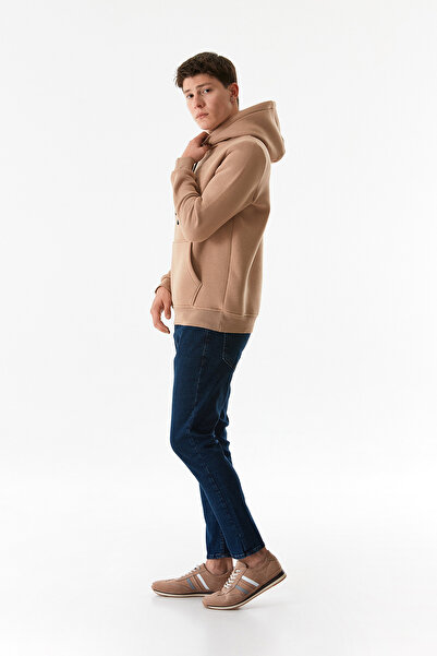 Fulla Moda Yazı Nakışlı Kanguru Cepli Kapüşonlu Sweatshirt