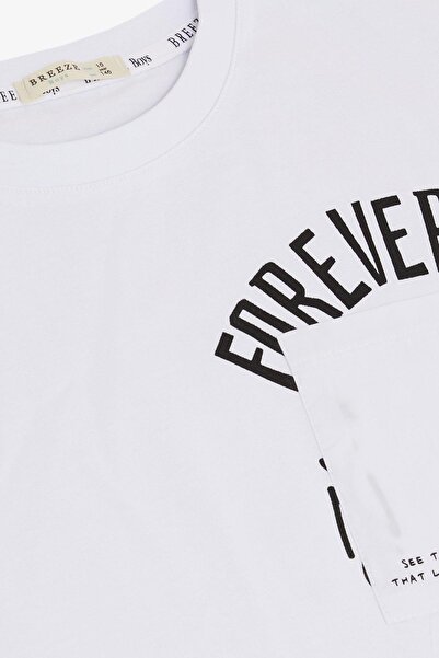 Breeze Μπλουζάκι για αγόρια με τσέπη με γράμματα, ηλικία 9-14 ετών, λευκό