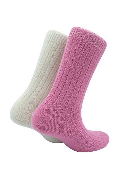 Bambuleyyo Çorap Kadın Kaşmir Çorap - 2'li Paket (BEDEN 36-41), Pembe Ve Krem Fitilli