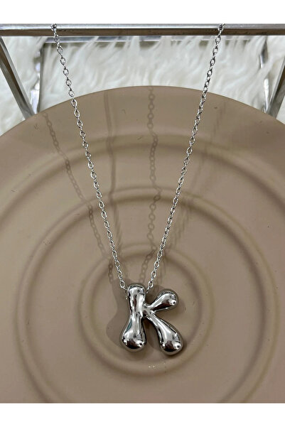 YASİN TOPÇU قلادة فضية على شكل حرف K مقاس 45 سم