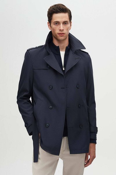 D'S Damat Ds Damat Regular Fit Navy Blue Epaulet με ζώνη μέσης Top Coat/Trenckot