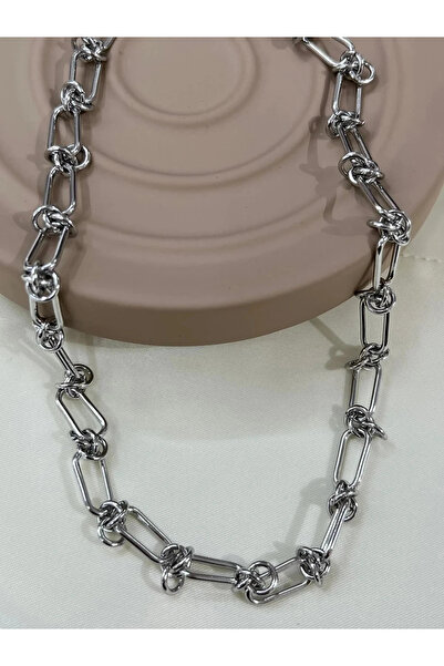 YASİN TOPÇU قلادة فضية من الفولاذ مقاس 45 سم