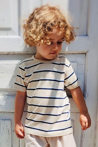 Breeze 1-4 Years Boy Beige Melange Placket Striped T-Shirt