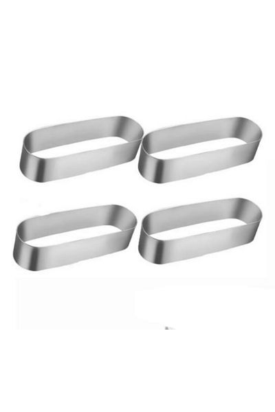 Nar kalıp 4 Pieces Narkalıp Stainless Steel Oval Tart and Cake Set - Diameter 13X4Cm, Depth 3.5cm