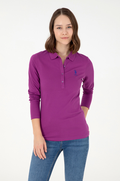 U.S. Polo Assn. Γυναικείο φούτερ βιολετί βασικό πόλο με λαιμόκοψη 50289541-VR037