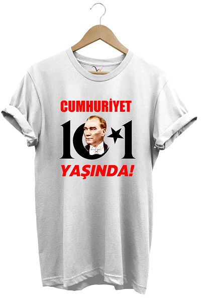 WİDİ October 29 Republic Day Ataturk Moon Star Printed Republic 101 Years Old Turkey T-Shirt