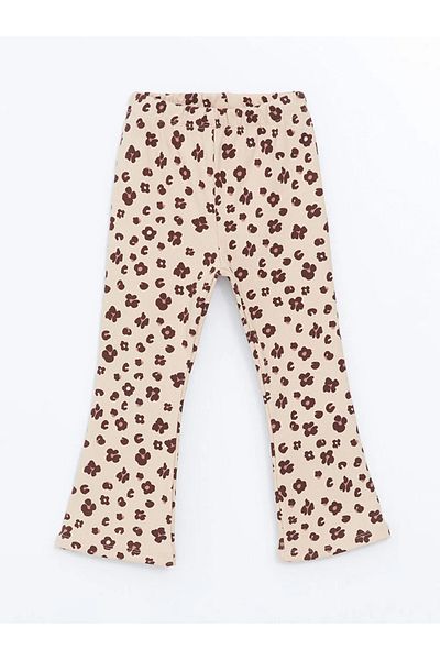 LC Waikiki Lcw Kids Cream Printed Floral Girls' Sweatshirt and Leggings Pants 2-Piece Set