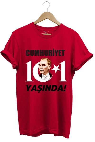 WİDİ October 29 Republic Day Ataturk Moon Star Printed Republic 101 Years Old Turkey T-Shirt