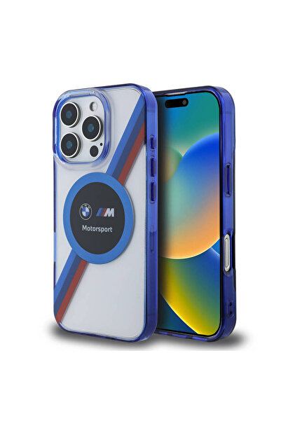 BMW İphone 16 Pro Max Uyumlu Kılıf Lisanslı Magsafe Özellikli M Logo Üç Renk Çizgili
