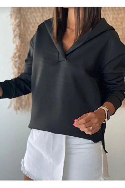 charango سويت شيرت نسائي كبير الحجم بغطاء للرأس وبلوزة طويلة من الخلف