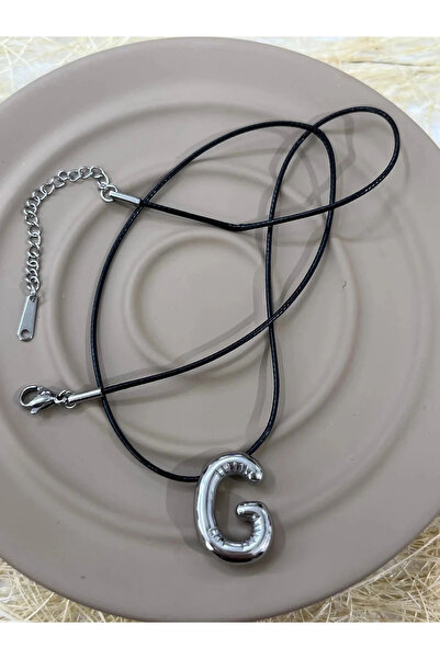 YASİN TOPÇU قلادة من الفولاذ الفضي بحرف G مقاس 45 سم