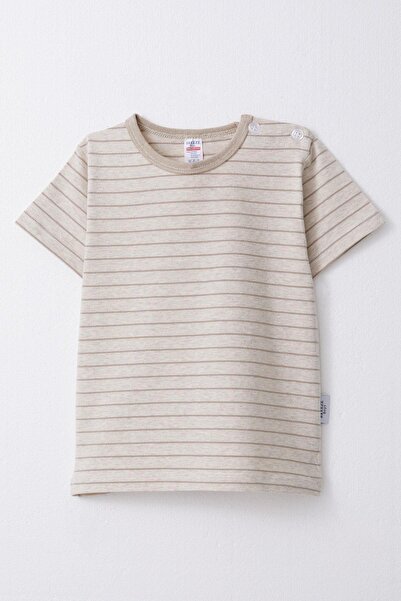 Breeze 1-4 Years Boy Beige Melange Placket Striped T-Shirt