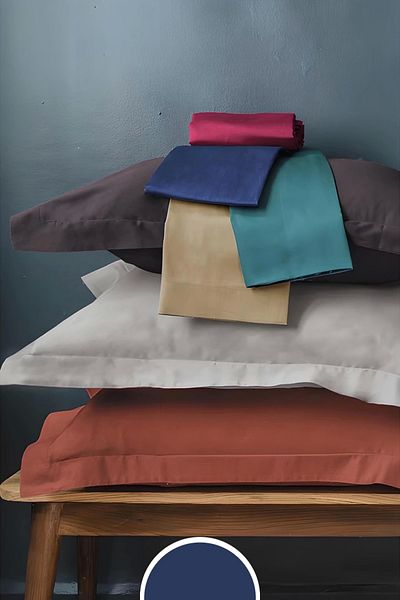 İssimo Home Navy Blue Satin FittedSet- 100*200 / 50*70 Cm(1)