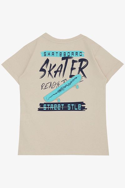 Breeze Μπεζ μπλουζάκι για αγόρι 8-12 ετών - στάμπα Skateboard