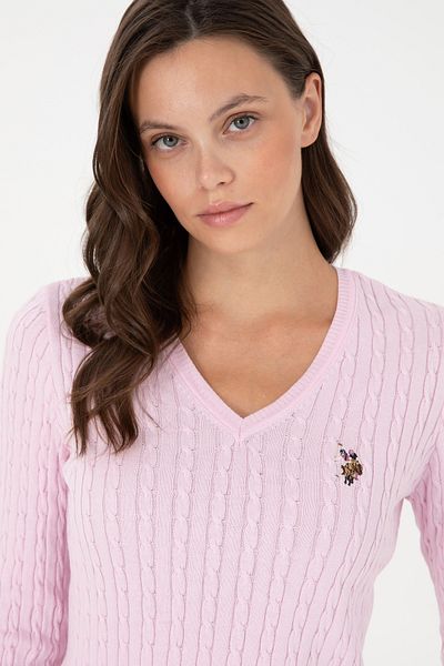 U.S. Polo Assn. Pulover de bază roz cu decolteu în V de damă 50288992 -vr041