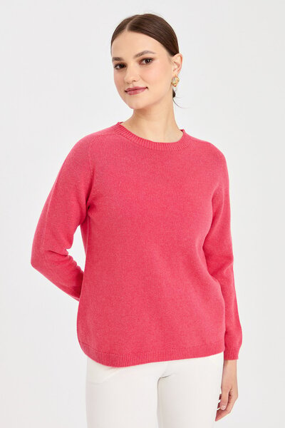 Desen Triko Women's Crew Neck Classic Wool Sweater Y.Ş.Pink