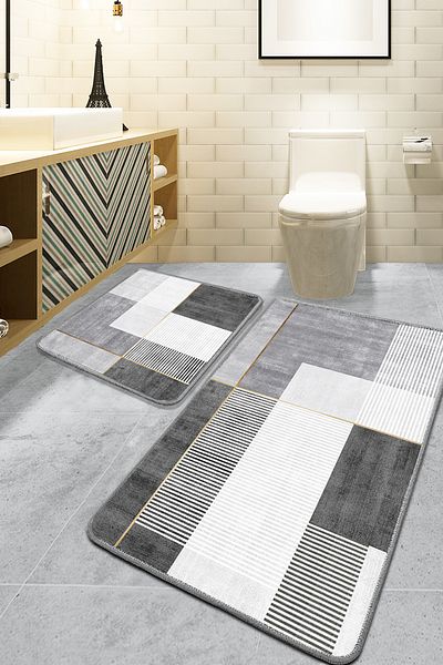 Chilai Home Pendor Gri Set de 2 Covorașe de baie Djtbanyo