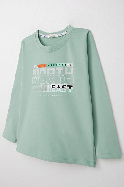 Breeze Boy's Long Sleeve T-Shirt Text Printed 6-12 Years, Water Green