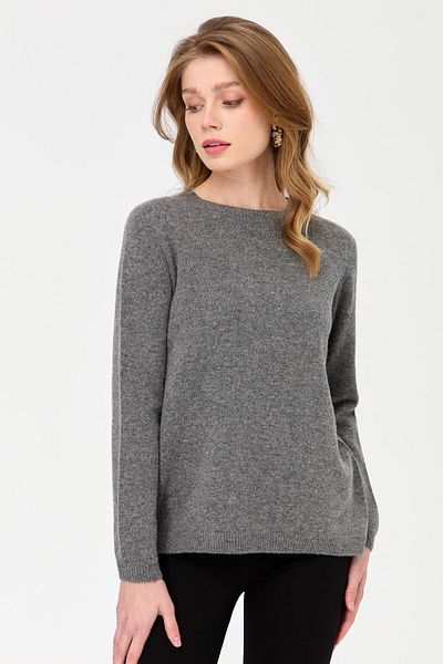 Desen Triko Women's Crew Neck Classic Wool Sweater Smoked