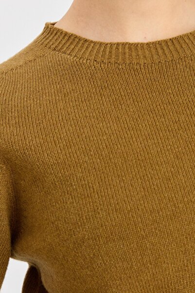 Desen Triko Women's Crew Neck Classic Wool Sweater O.Khaki