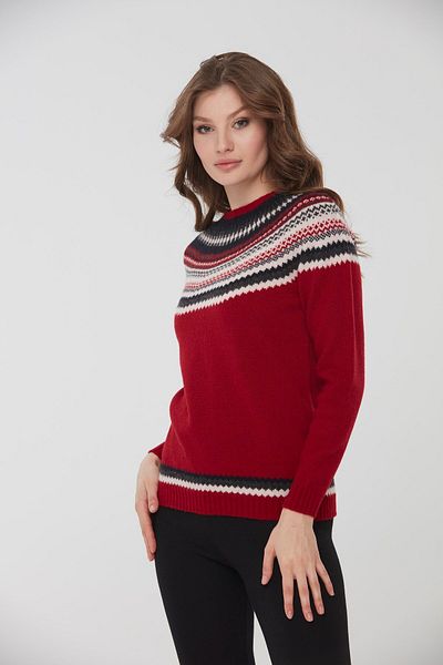 Desen Triko Pulover de damă cu gât roșu din lână jacquard