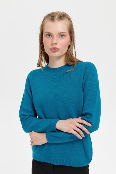 Desen Triko Pulover clasic de lână pentru femei Petrol Color - Decolteu