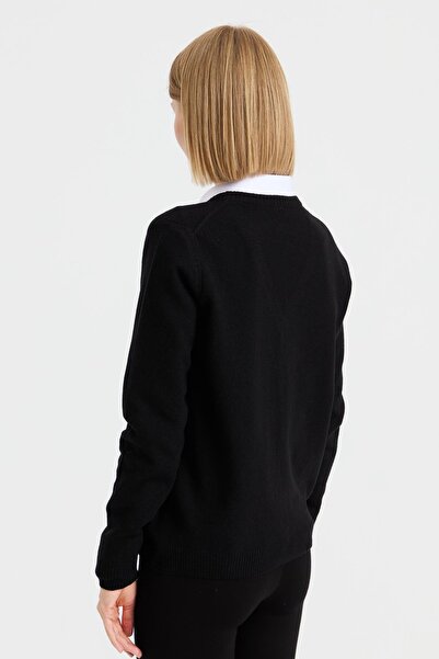 Desen Triko Γυναικεία ζακέτα με λαιμόκοψη V μάλλινη μαύρη