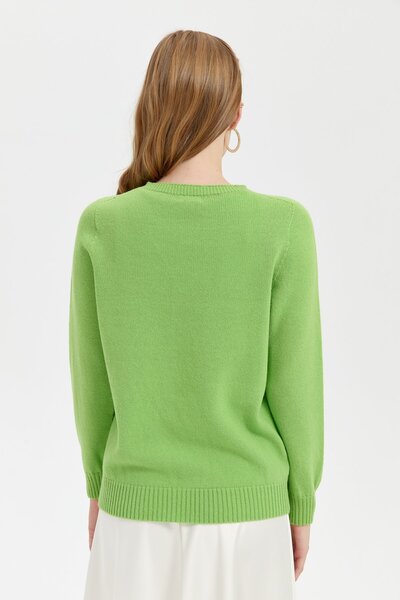 Desen Triko A.e.green Women's Wool Sweater - Zero Collar, Seamless, Diamond Knit Front Design