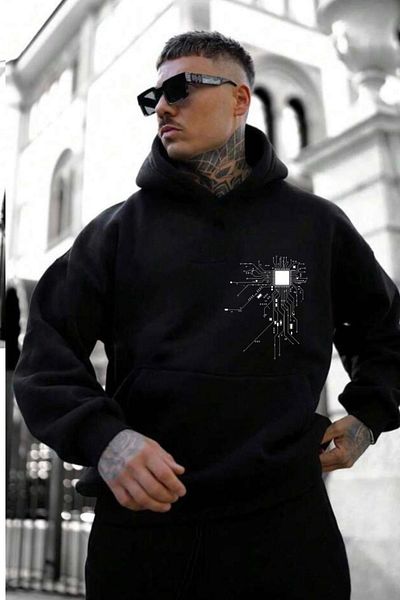CAST COLLECTİON Мъжки черен суитшърт с дигитален печат