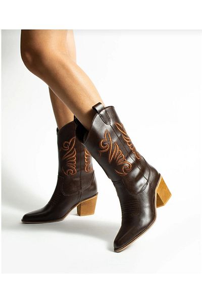 POTEEN Ptn Karlas Kelebek Western Γυναικείες Μπότες Cowboy Bitter Brown