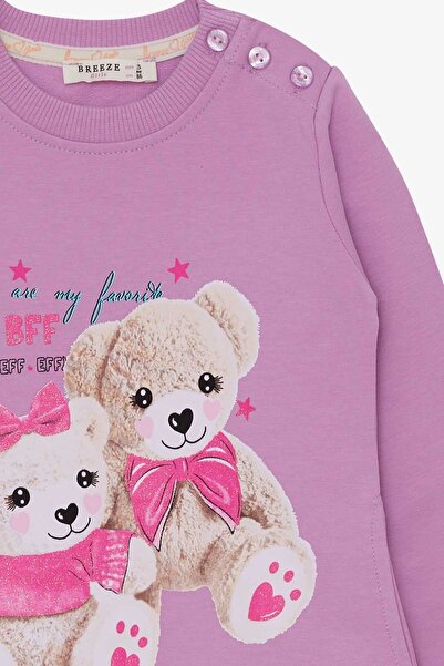 Breeze Girl's Tunic Teddy Bear Printed Glitter 1.5-5 Years, Lilac