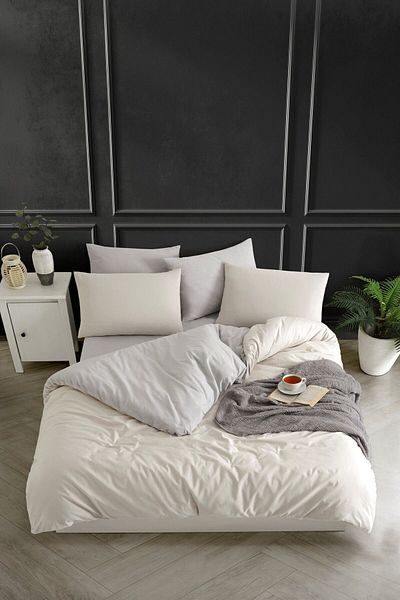 Tabu Home Σετ Παπλωματοθήκης Μπεζ Διπλής Όψης Βαμμένο με Νήματα - Διπλό