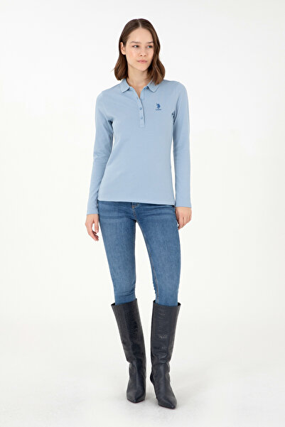 U.S. Polo Assn. Hanorac de damă albastru deschis cu gât polo 50297906-VR003