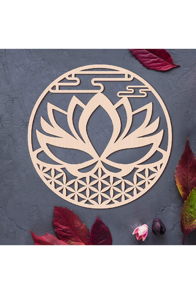 Rapithwin Lotus Çiçeği Desenli Ahşap Kasnak / 3mm Ham Mdf Boyanabilir Lotus d...