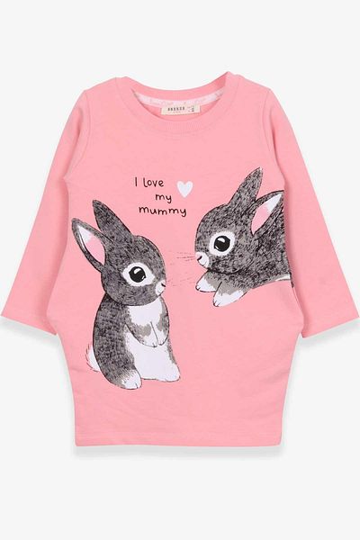 Breeze 1.5-5 Years Girl's Tunic - Rabbit Pattern, Salmon