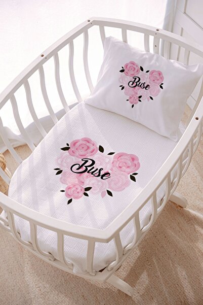 Lilabio İsme Özel 70x120 Park Yatak Ve Anne Yanı Pike Seti Kalp Çiçek